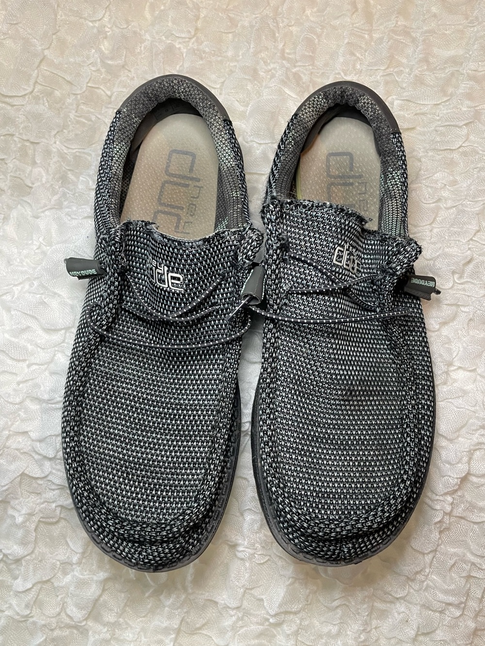 Hey Dude Casual Knit Slip-On Loafers in Black and Gray